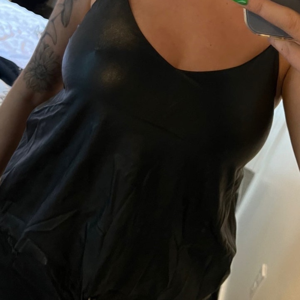 Black leather and sheer in the back top